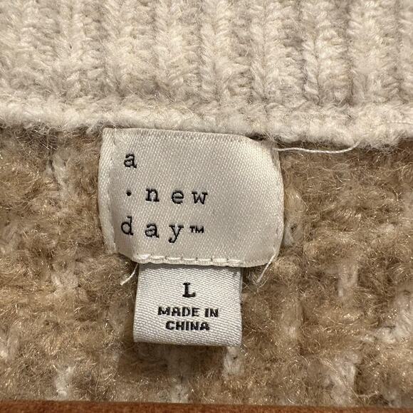 A New Day Sweater Womens Large Beige Tan Zip Up Textured Cardigan Pockets - Picture 2 of 11